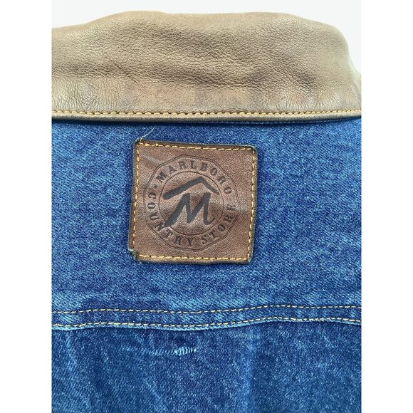 Vintage 90's Marlboro Country Store Denim Jacket Leather Collar Size XL - Picture 9 of 13